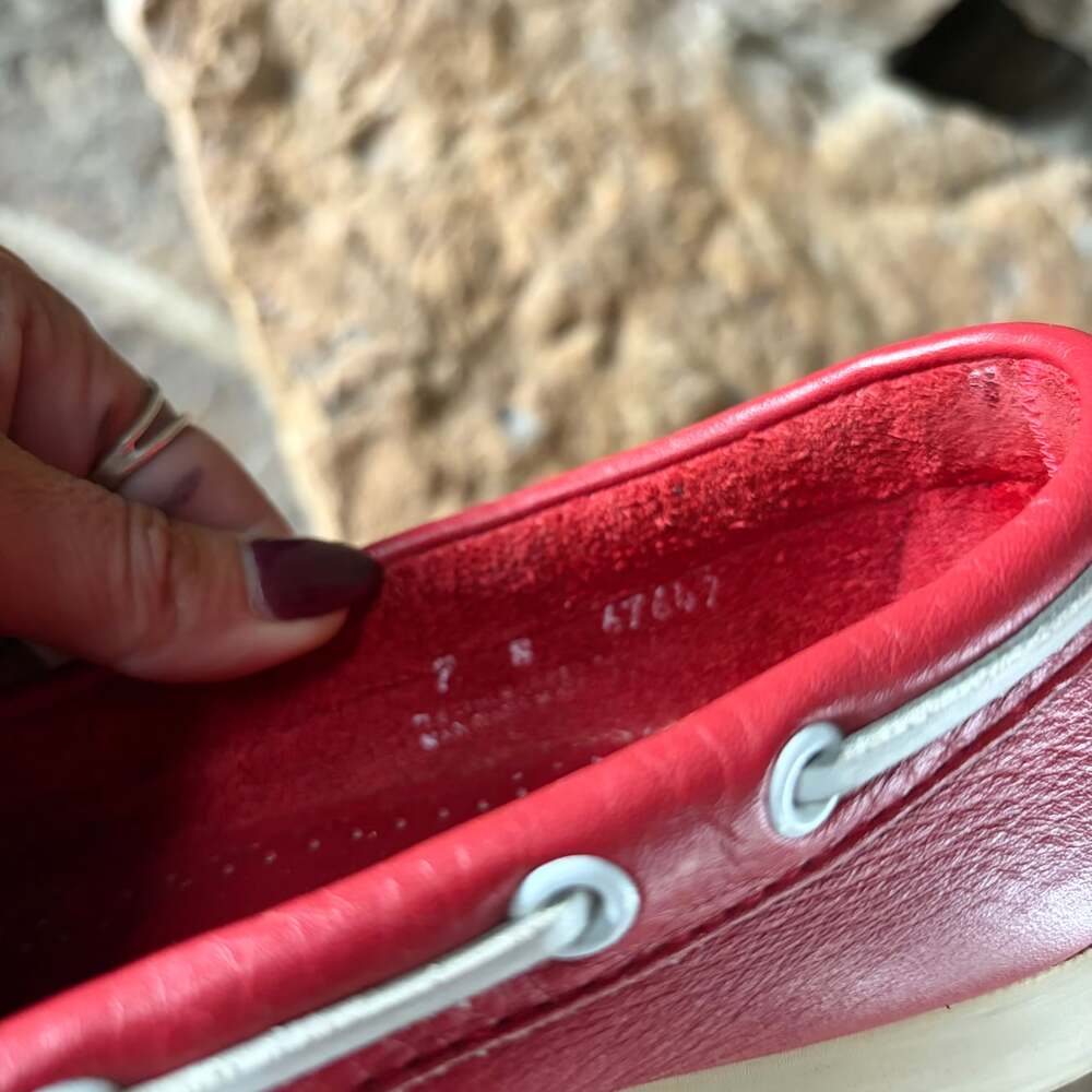 Vintage Bass Women’s 7 M Red Leather Kiltie Boat Shoes Deck Loafers Preppy - Picture 6 of 7